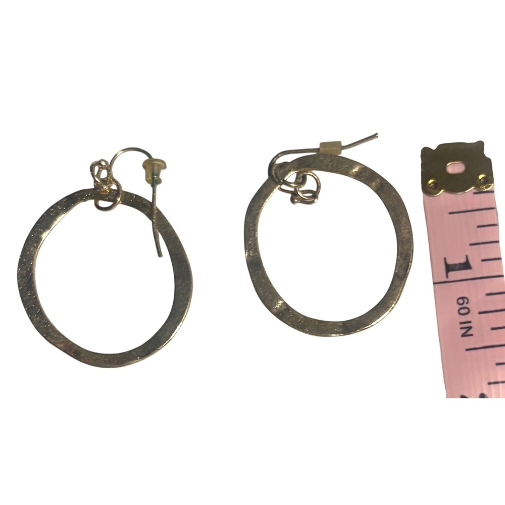 Hammered Gold Oval Hoop Earrings - Picture 2 of 3